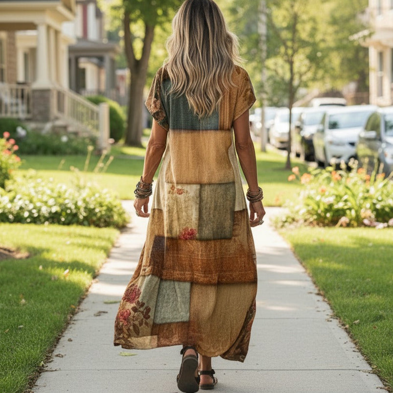 Women's Maxi Dress with Bohemian Tie-Dye Print