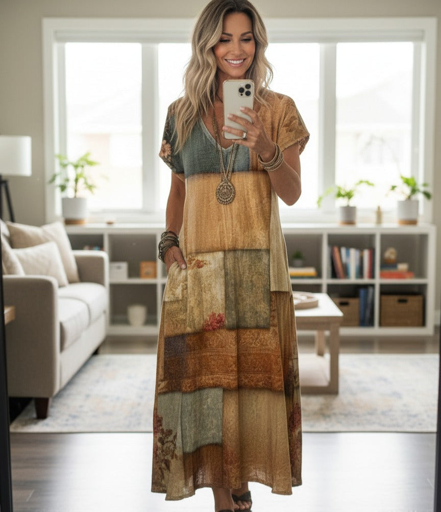 Women's Maxi Dress with Bohemian Tie-Dye Print