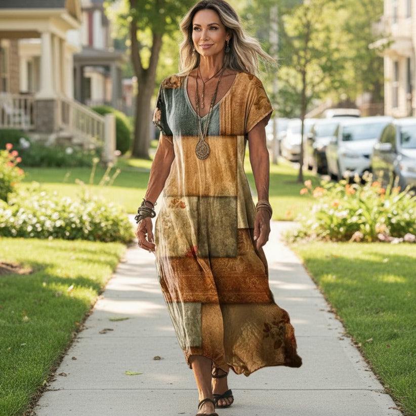 Women's Maxi Dress with Bohemian Tie-Dye Print