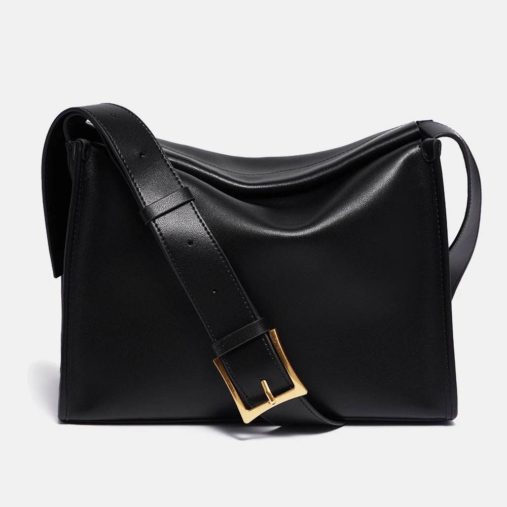 Zency Women's Messenger Bag Soft Genuine Leather Crossbody Bag Satchel Large Capacity Pockets Designer Dark Green Handbag