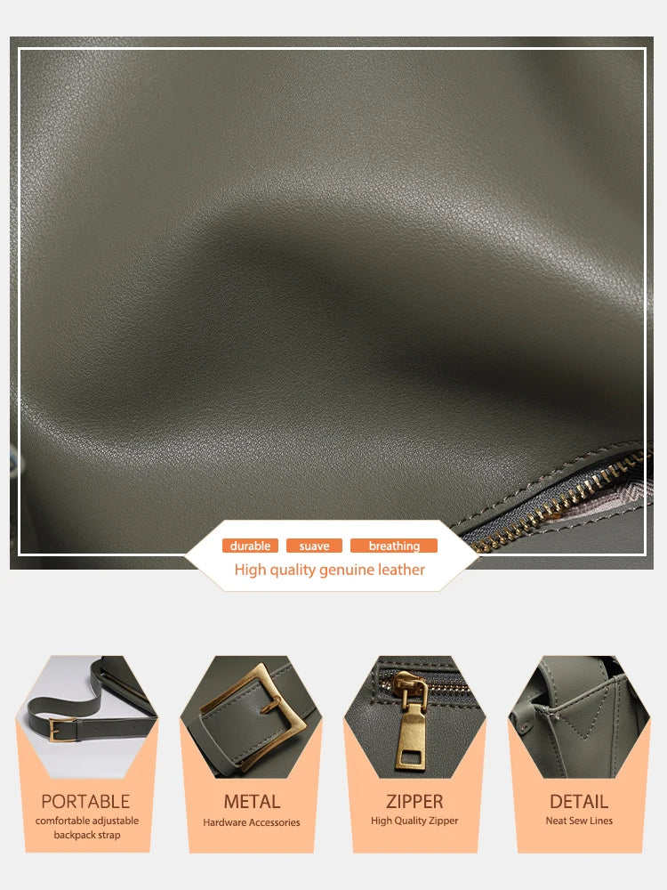 Zency Women's Messenger Bag Soft Genuine Leather Crossbody Bag Satchel Large Capacity Pockets Designer Dark Green Handbag