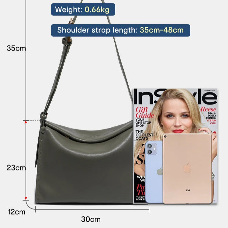 Zency Women's Messenger Bag Soft Genuine Leather Crossbody Bag Satchel Large Capacity Pockets Designer Dark Green Handbag
