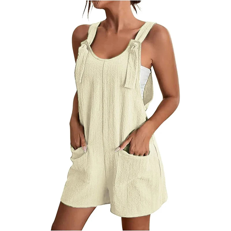Mono de moda para mujer, verano 20224, sin mangas con tiras, informal, holgado, liso con bolsillos, monos cortos, ropa de calle de oficina para mujer