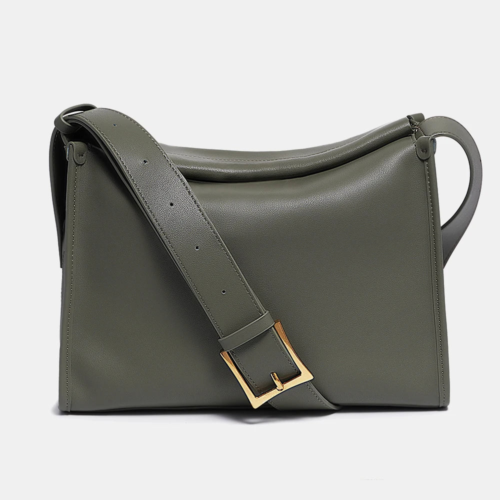 Zency Women's Messenger Bag Soft Genuine Leather Crossbody Bag Satchel Large Capacity Pockets Designer Dark Green Handbag