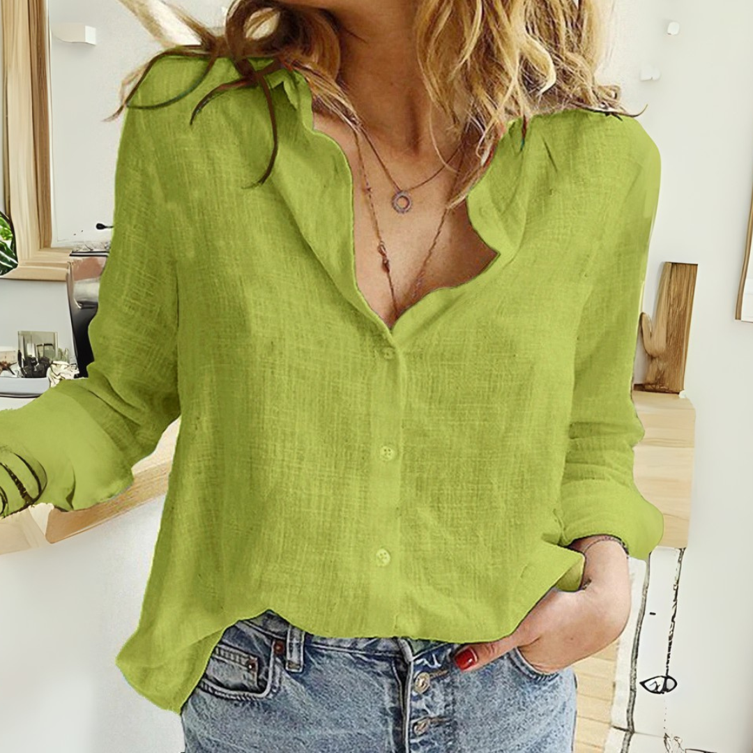 Blusa Femenina Elegante de Lino y Algodón