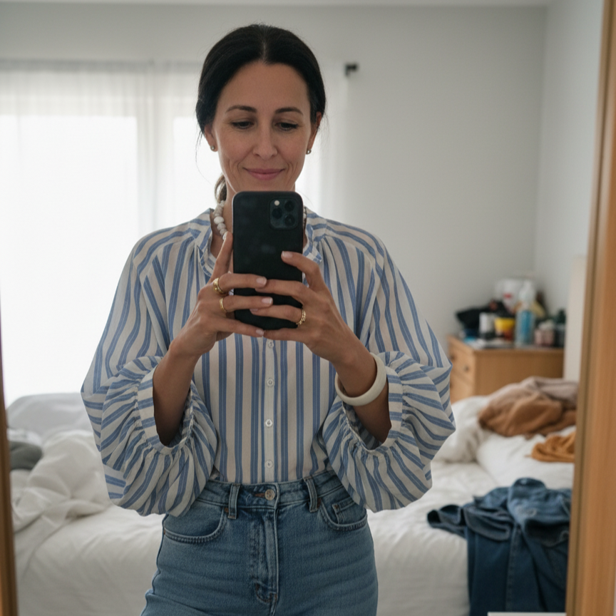Women's Striped Casual Blouse with Elegant Button Detail