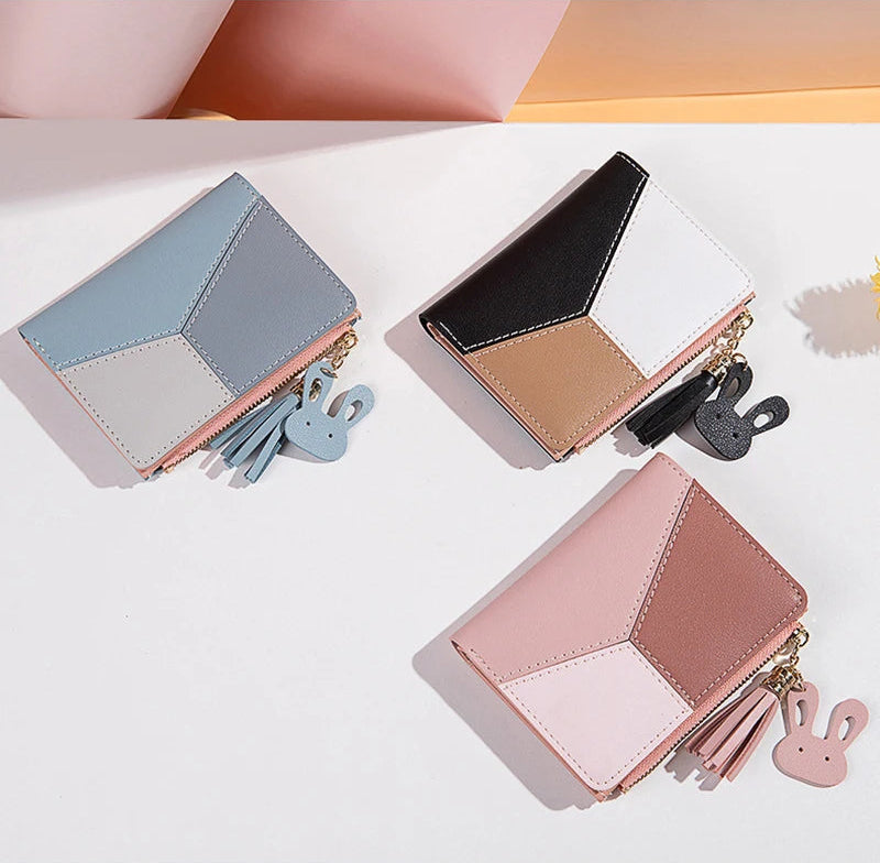 Cartera de mujer de cuero PU, cartera de mujer hecha de cuero, monederos para mujer, tarjetero, monederos portátiles plegables para mujer