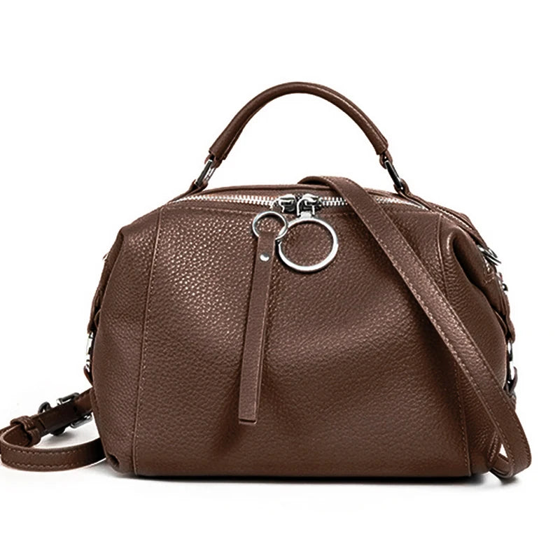 Zency Elegant Genuine Leather Handbag Women Shoulder Bag Large Capacity Simple Medium Tote Bag Crossbody Bag With Two Straps