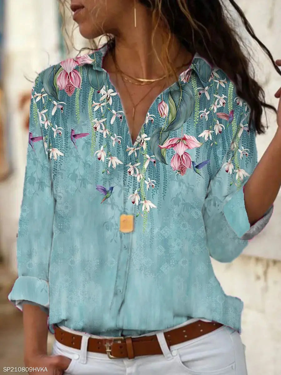 Fashion casual printed shirt woman Elegant long-sleeved woman shirt All-match loose top