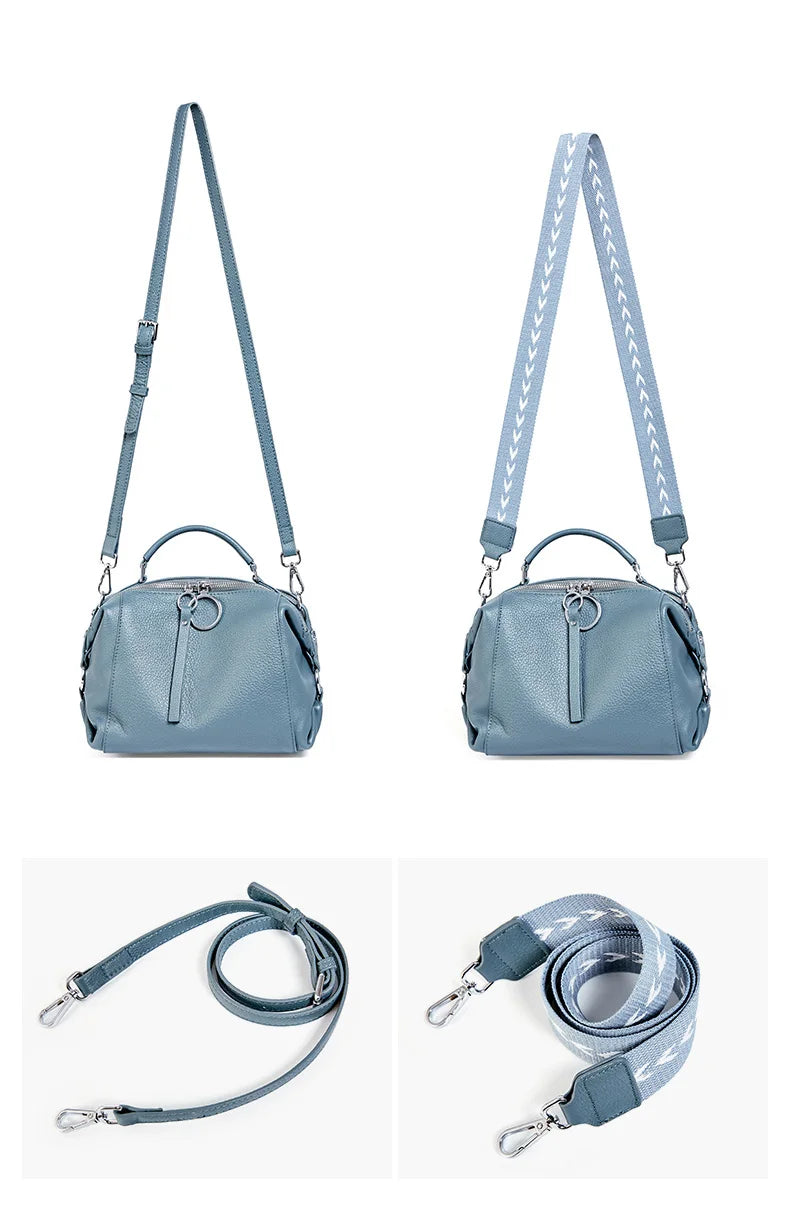Zency Elegant Genuine Leather Handbag Women Shoulder Bag Large Capacity Simple Medium Tote Bag Crossbody Bag With Two Straps
