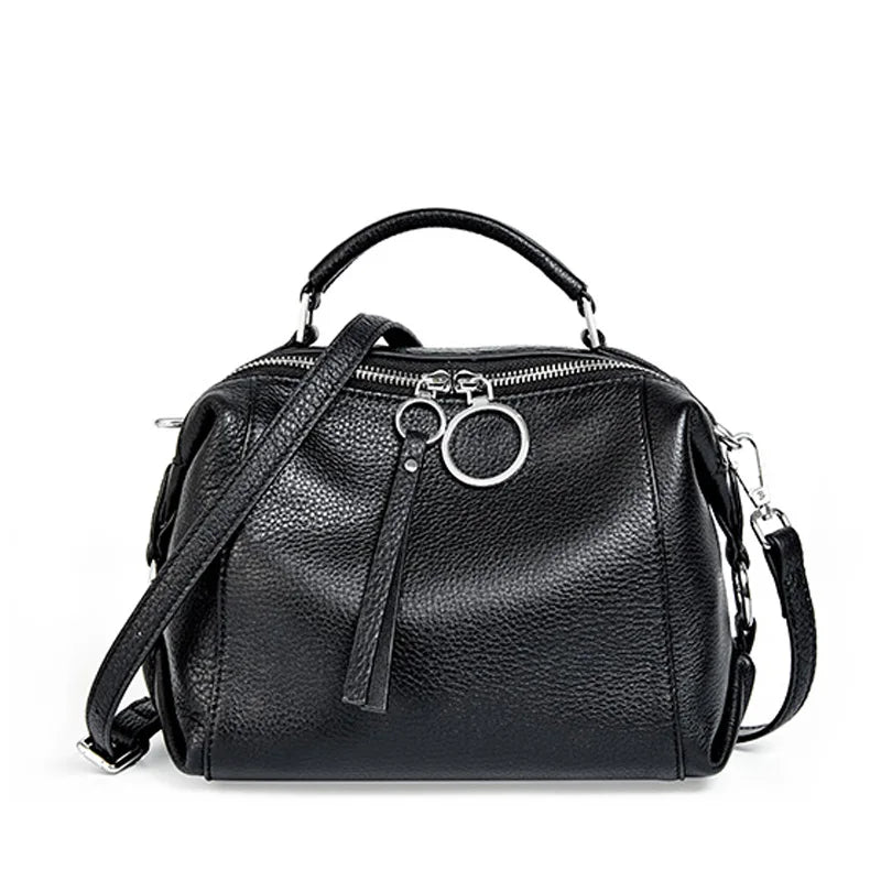 Zency Elegant Genuine Leather Handbag Women Shoulder Bag Large Capacity Simple Medium Tote Bag Crossbody Bag With Two Straps