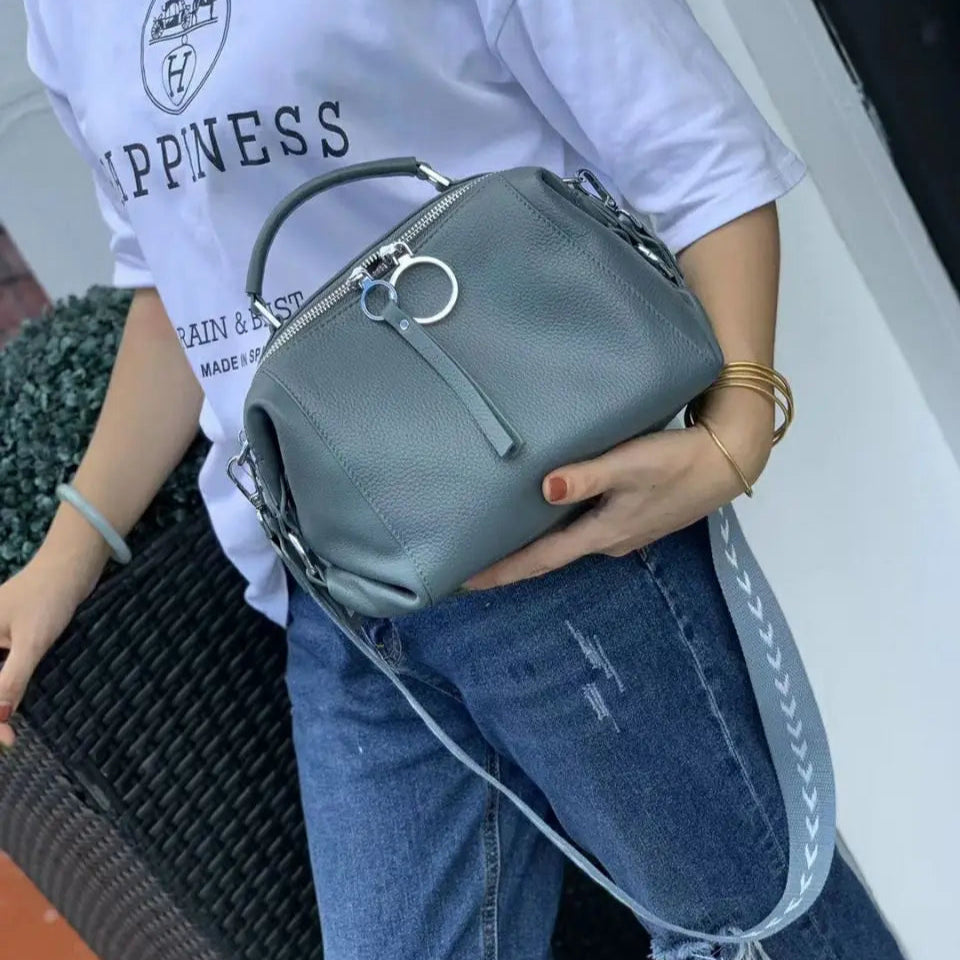 Zency Elegant Genuine Leather Handbag Women Shoulder Bag Large Capacity Simple Medium Tote Bag Crossbody Bag With Two Straps