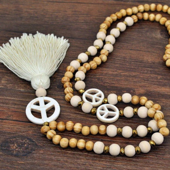 Yumfeel Tassel Long Necklace Handmade Wood Beads Stone Peaceful Pendant Women Summer Beach Dresses Necklaces