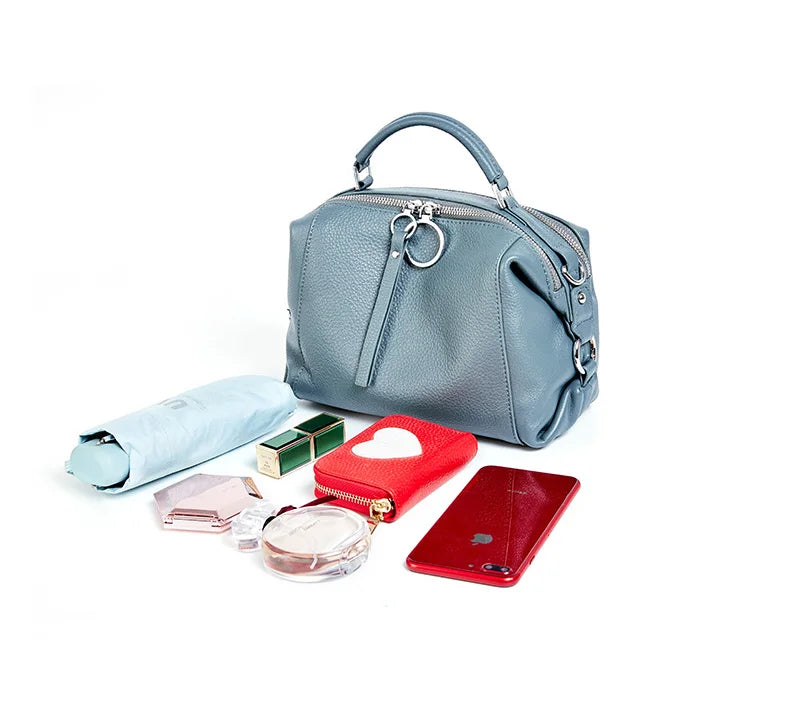 Zency Elegant Genuine Leather Handbag Women Shoulder Bag Large Capacity Simple Medium Tote Bag Crossbody Bag With Two Straps