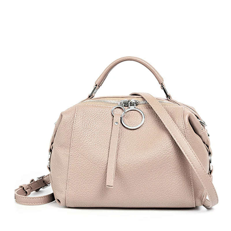 Zency Elegant Genuine Leather Handbag Women Shoulder Bag Large Capacity Simple Medium Tote Bag Crossbody Bag With Two Straps