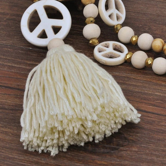Yumfeel Tassel Long Necklace Handmade Wood Beads Stone Peaceful Pendant Women Summer Beach Dresses Necklaces