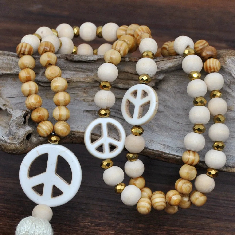 Yumfeel Tassel Long Necklace Handmade Wood Beads Stone Peaceful Pendant Women Summer Beach Dresses Necklaces