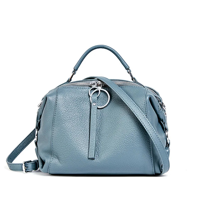 Zency Elegant Genuine Leather Handbag Women Shoulder Bag Large Capacity Simple Medium Tote Bag Crossbody Bag With Two Straps
