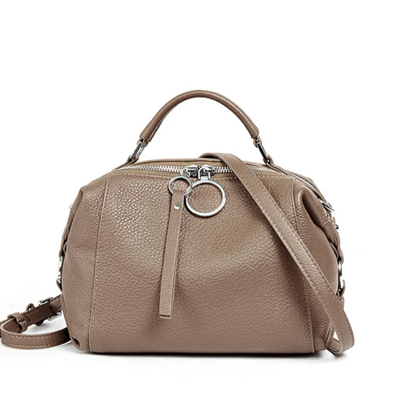 Zency Elegant Genuine Leather Handbag Women Shoulder Bag Large Capacity Simple Medium Tote Bag Crossbody Bag With Two Straps