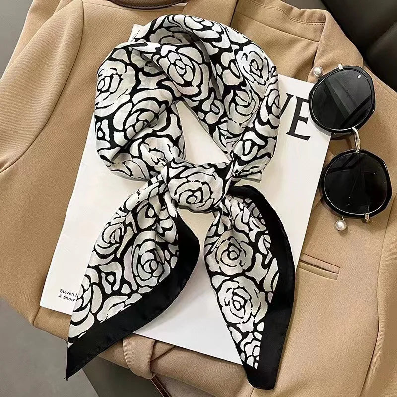Luxury Brand Horse Print Skinny Silk Square Scarf For Women Soft Satin Neckerchief Scarves Bag Ribbon Female Foulard Hairband