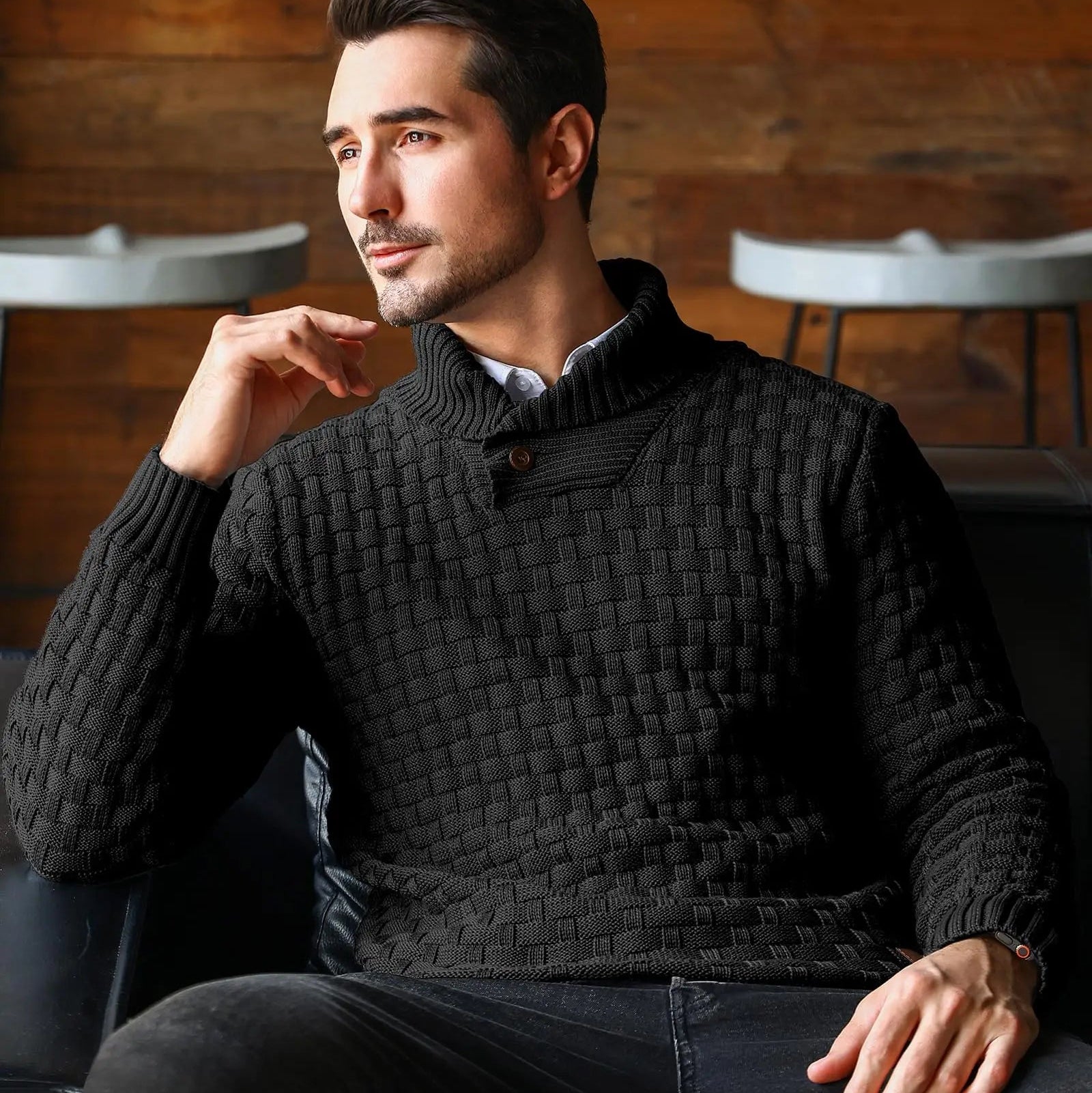 Men’s Sweater Winter Knitted Crew Neck Warm Soft Long Sleeve Pullover Textured Ribbed Edge Comfortable High Quality Top US Size