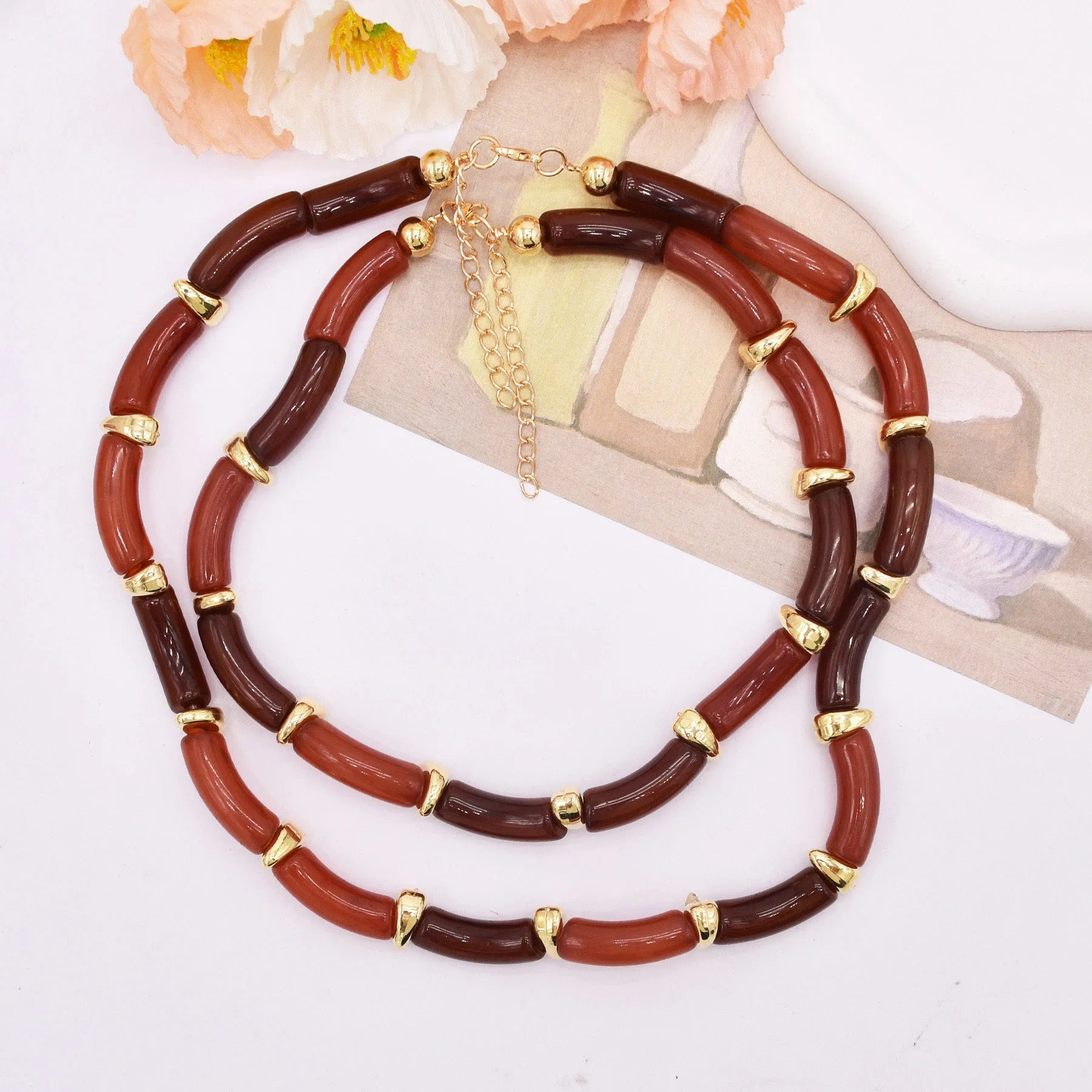 Irregular Bamboo Joint Double Layered Choker Necklace European American Luxury Texture Golden Alloy Stacked Jewelry Accessory