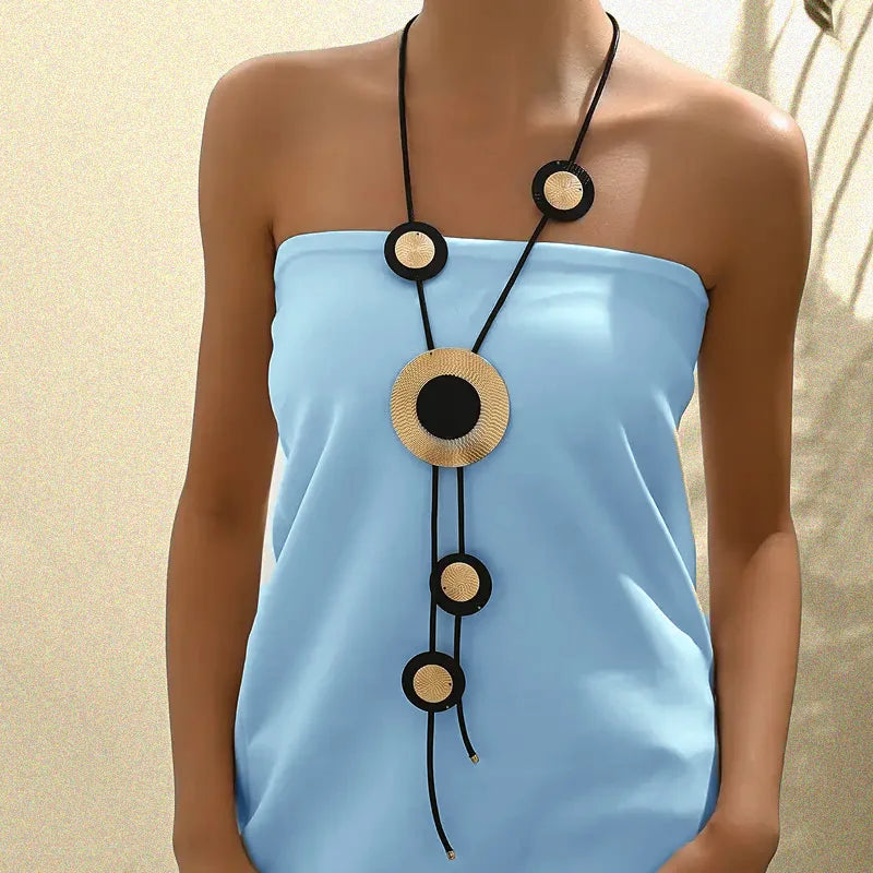 Metal Round Sunflower Decorative Y-shaped Necklace For Women Exaggerated Style Retro Body Chain Fashion Jewelry DN001