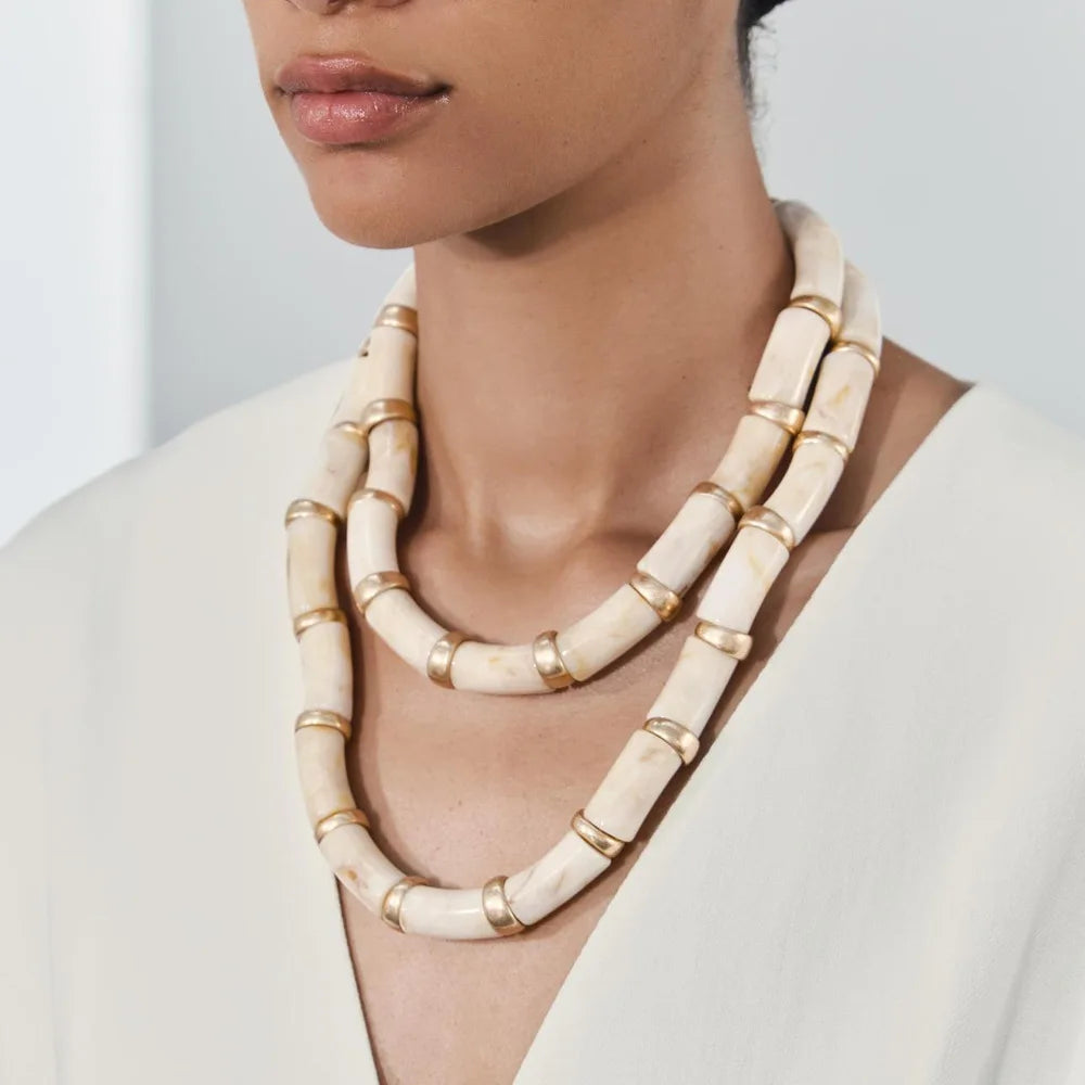 Irregular Bamboo Joint Double Layered Choker Necklace European American Luxury Texture Golden Alloy Stacked Jewelry Accessory