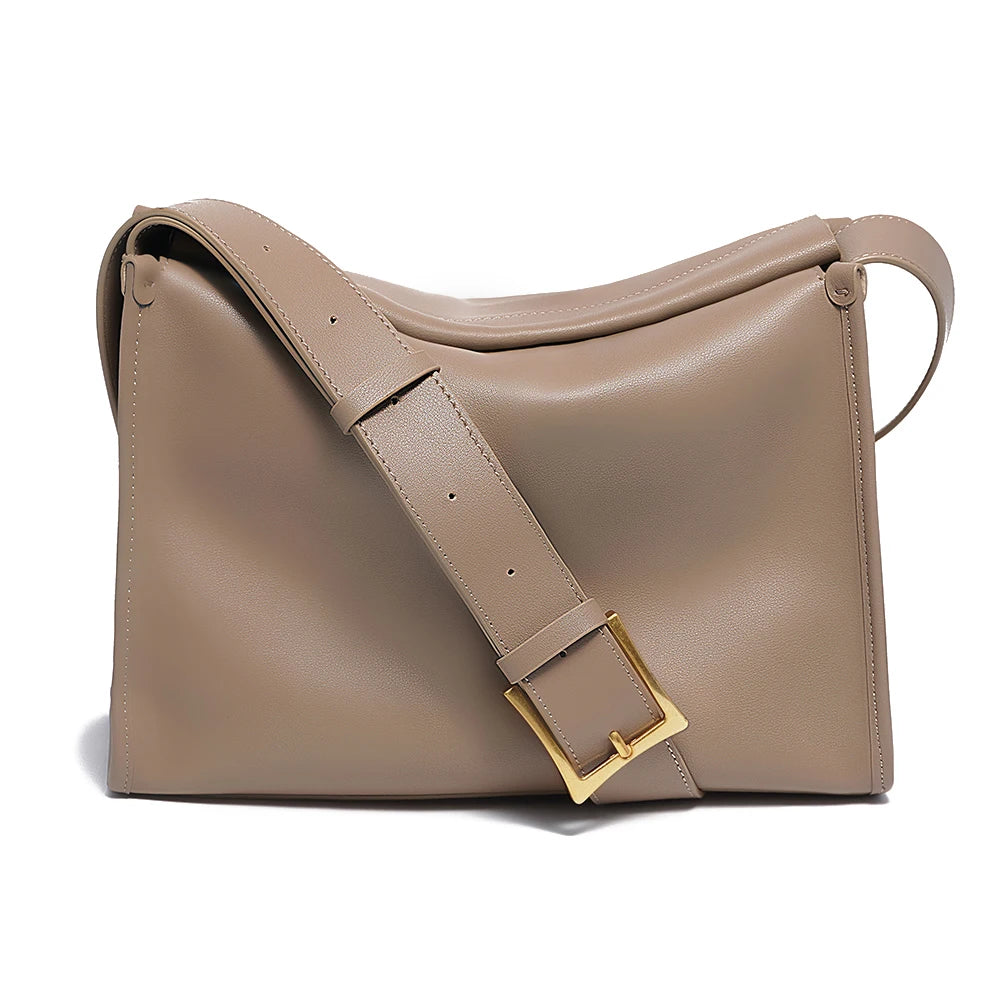 Zency Women's Messenger Bag Soft Genuine Leather Crossbody Bag Satchel Large Capacity Pockets Designer Dark Green Handbag