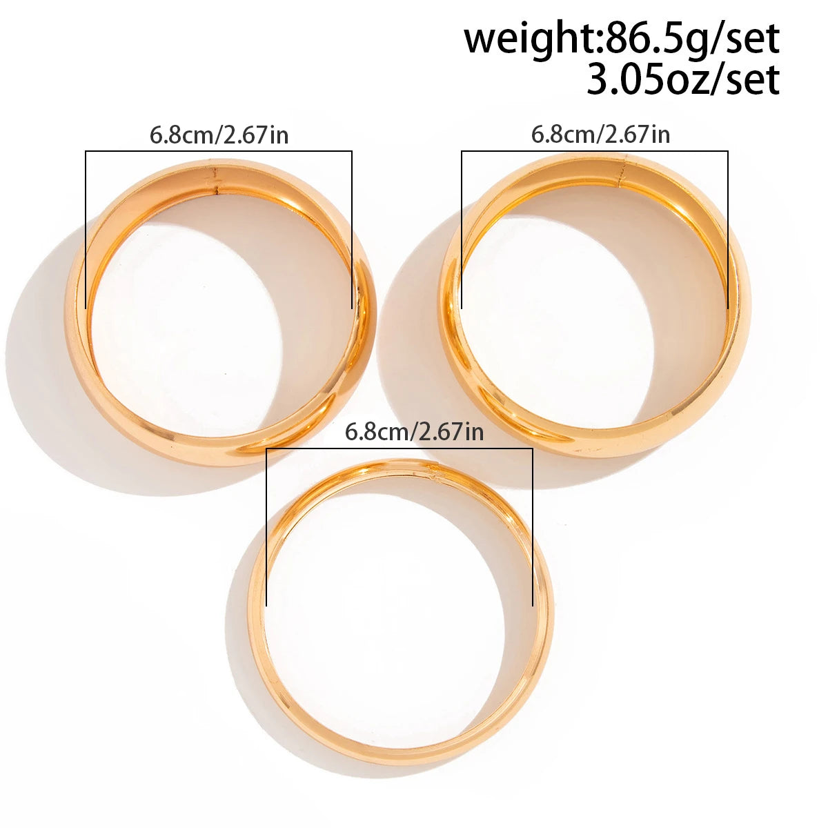 Ingemark 3Pcs/Set Hip Hop Glossy Metal Stacking Bangles for Women Punk Round Arm Bracelets Hand Jewelry Suitable for Daily Party