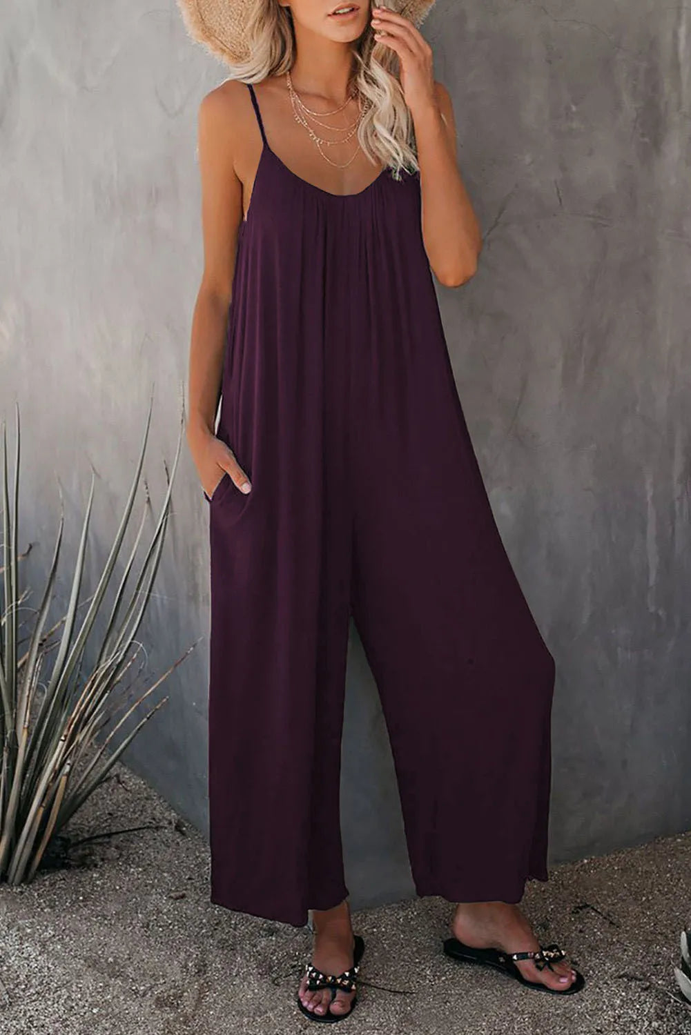 Mono de camisola para mujer, peto holgado informal con bolsillo de Color liso, rojo sin mangas, Sexy, versátil, novedad de verano 2024