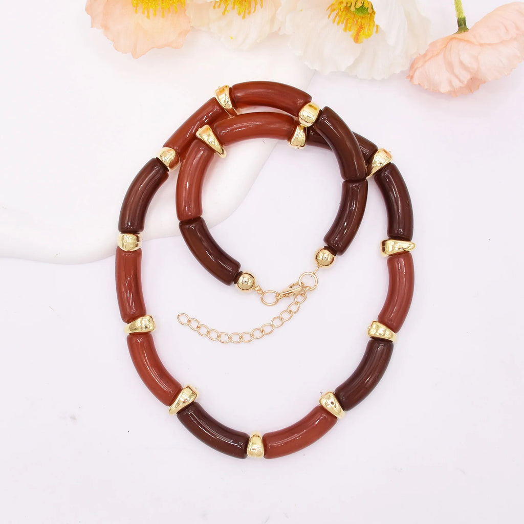 Irregular Bamboo Joint Double Layered Choker Necklace European American Luxury Texture Golden Alloy Stacked Jewelry Accessory