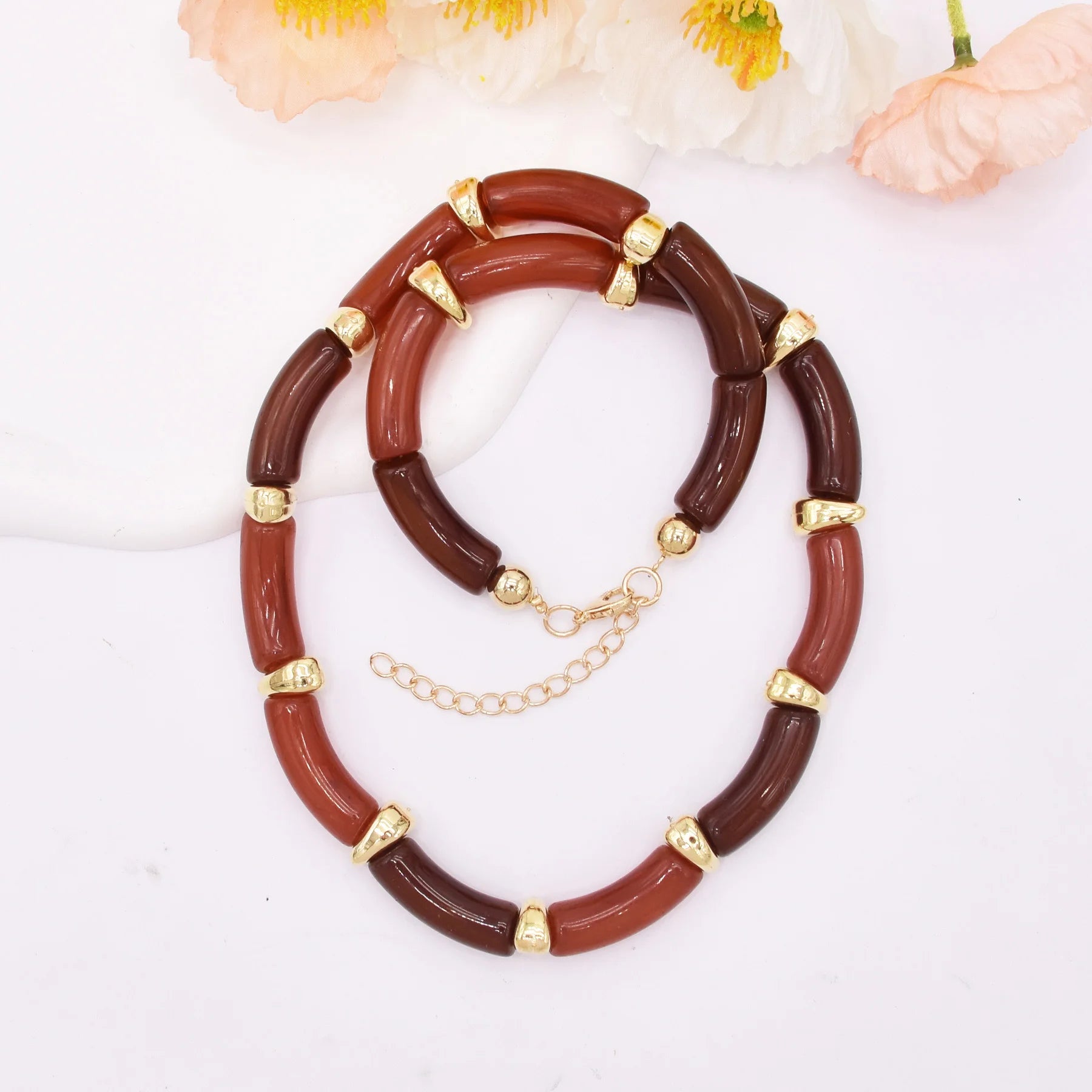 Irregular Bamboo Joint Double Layered Choker Necklace European American Luxury Texture Golden Alloy Stacked Jewelry Accessory
