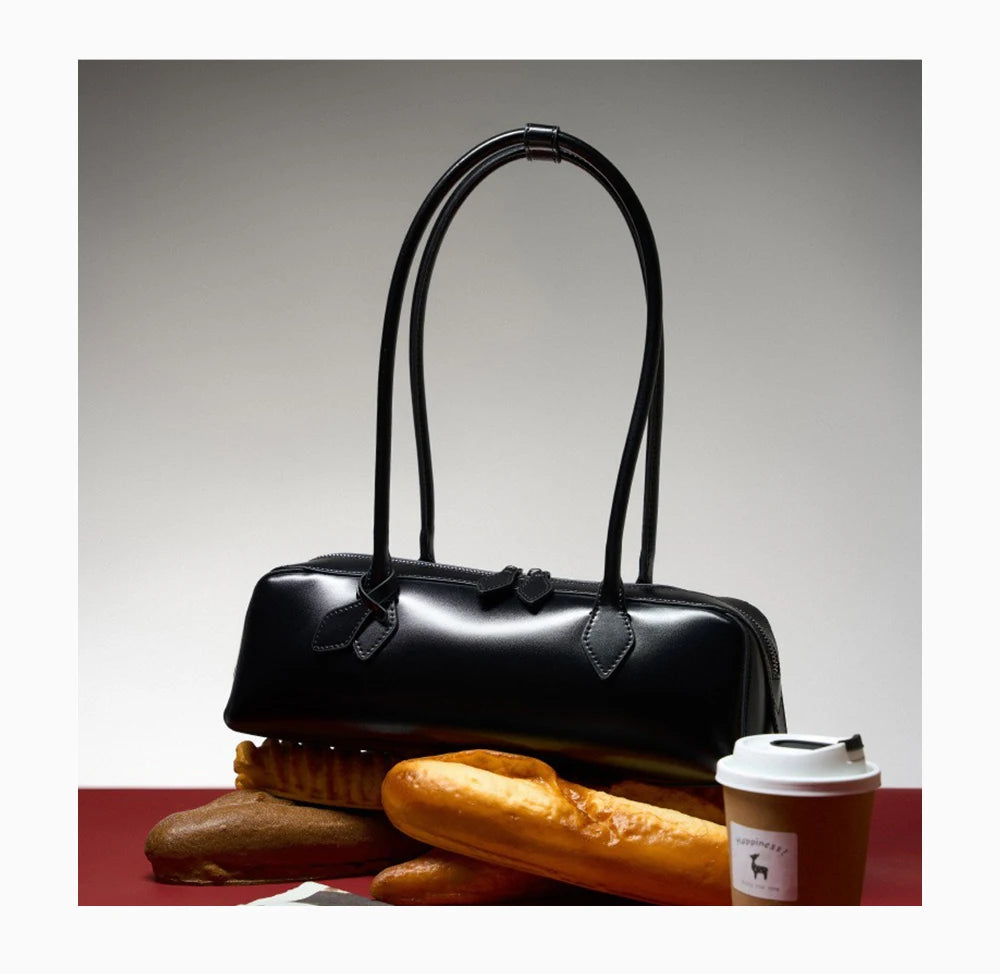 Zency Fashion Designer Underarm Bag Ladies Handbag Premium Oil Wax Leather Shoulder Bag Ladies Satchel French Style New Trendy
