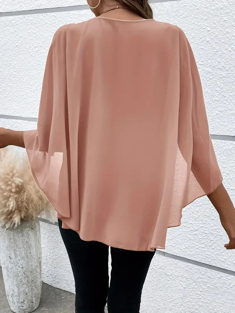 Women's Layered Cape Sve irt Faionable Transformed Design round Ne Mid-Length Casual Wear Polyester Fiber Summer