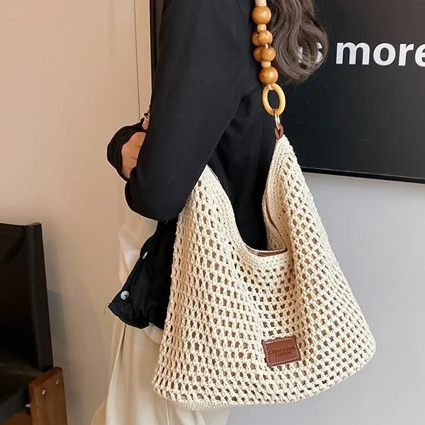 FLYING STARS Brand Fashion Women's Shoulder Bag Large Capacity Beach Vacation Bag Knitted Bag for Women Hollow Knitted Handbag
