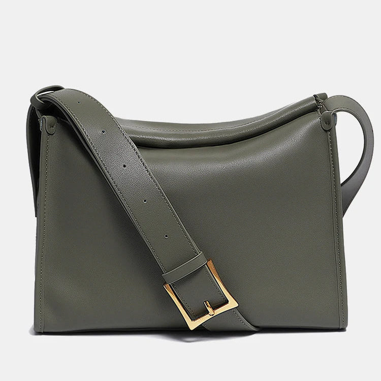 Zency Women's Messenger Bag Soft Genuine Leather Crossbody Bag Satchel Large Capacity Pockets Designer Dark Green Handbag