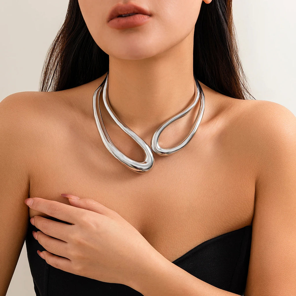 Salircon Exaggerated Geometric Metal Collar Choker Gothic Gold Color Adjustable Necklace Women's African Tribal Neck Jewelry