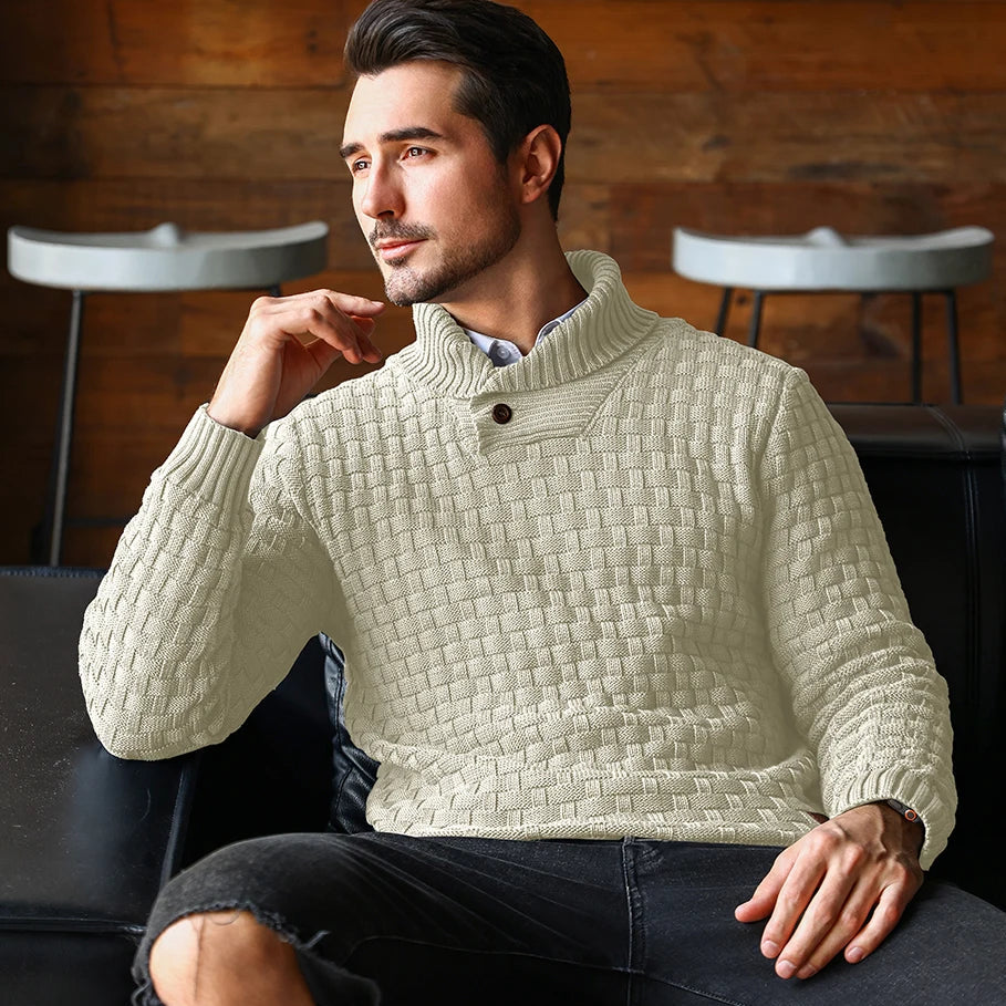 Men’s Sweater Winter Knitted Crew Neck Warm Soft Long Sleeve Pullover Textured Ribbed Edge Comfortable High Quality Top US Size