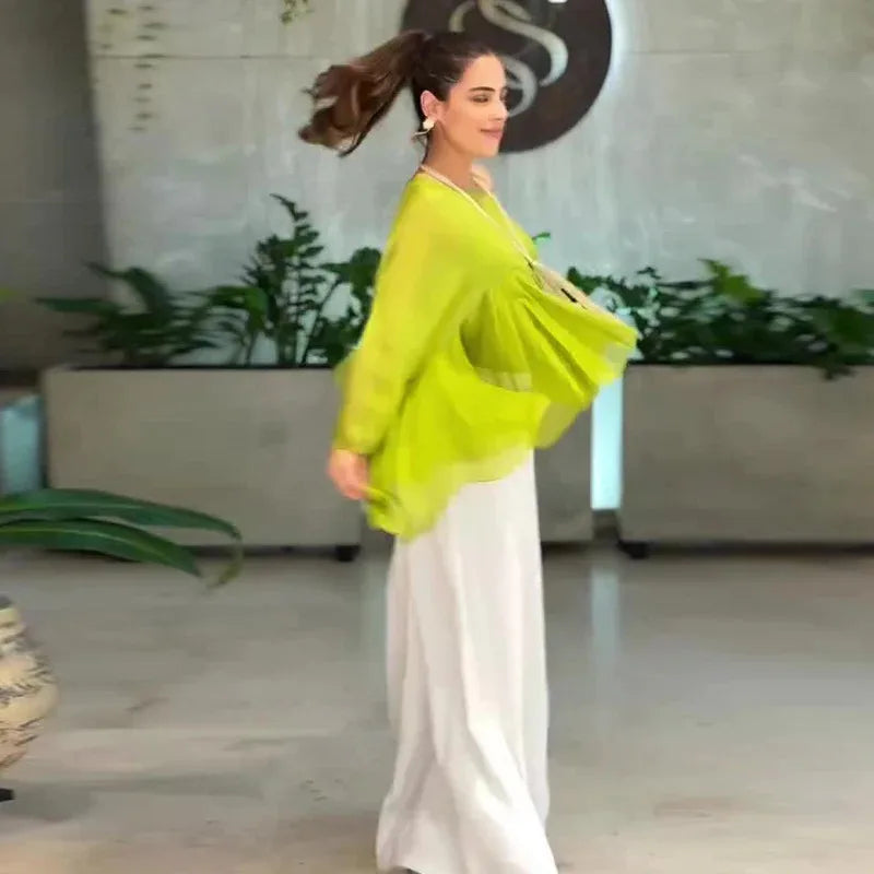 2025 New Temperament Commuter Women's Set Fashion Solid Color Loose Long Sleeve Top Casual Simple Wide-leg Pants Two-piece Set