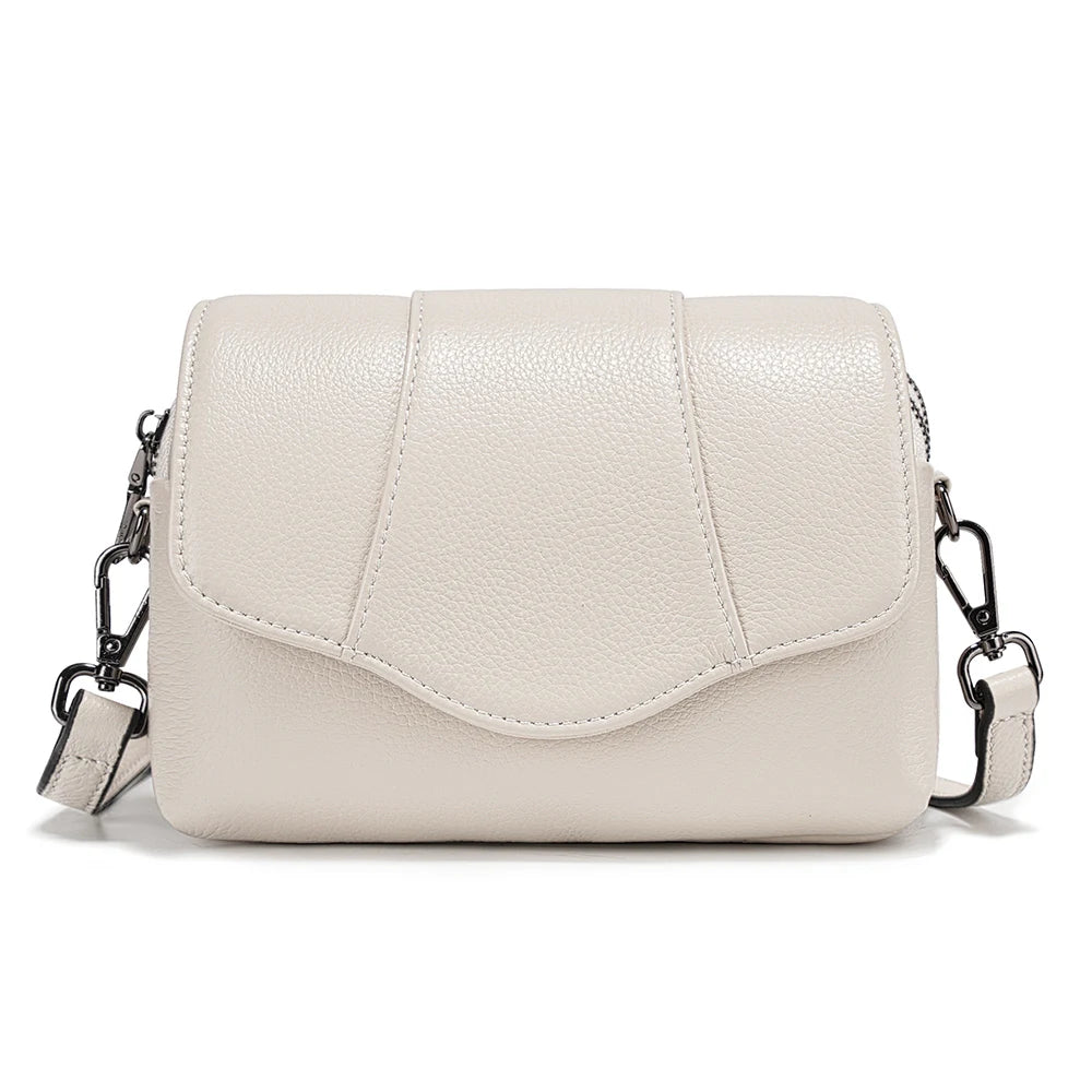 Zency Retro Genuine Leather Shell Bag for Women Simple Multi-compartment Shoulder Handbag Satchel Ladies Fashion Crossbody Bag