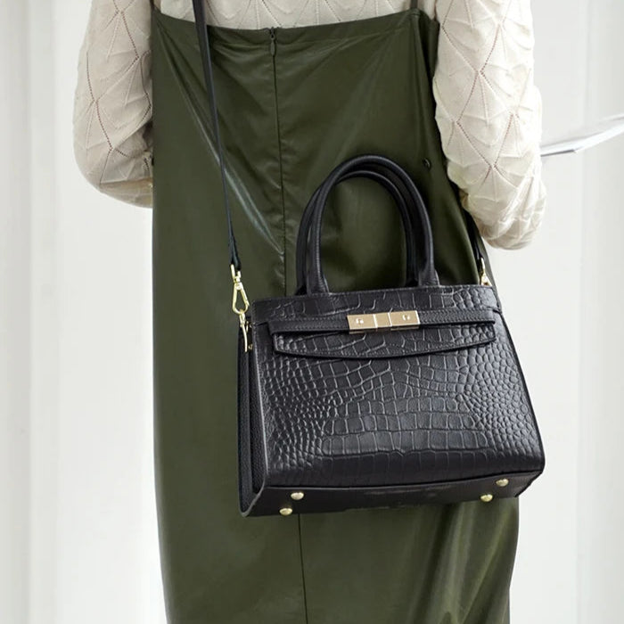 Zency Cowhide High Quality Ladies Handbags Genuine Leather Top-handle Bag For Work Luxury Designer Brand Crossbody Mom Bag