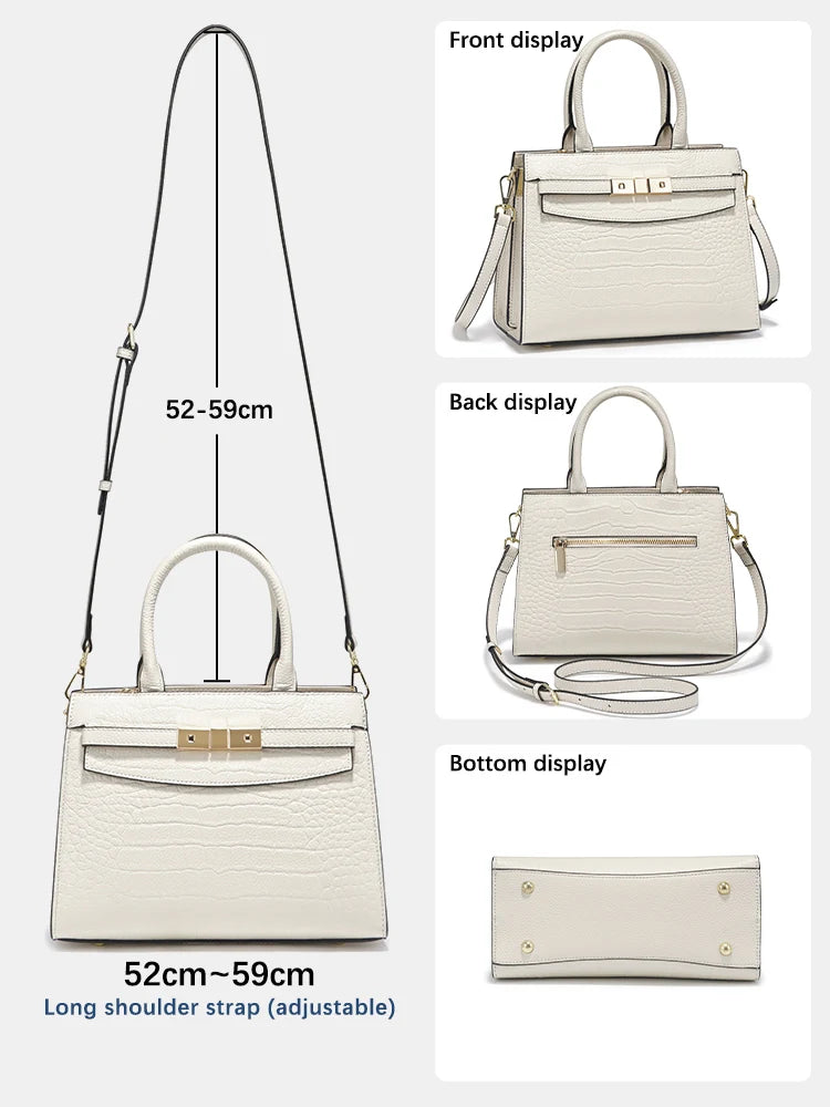 Zency Cowhide High Quality Ladies Handbags Genuine Leather Top-handle Bag For Work Luxury Designer Brand Crossbody Mom Bag