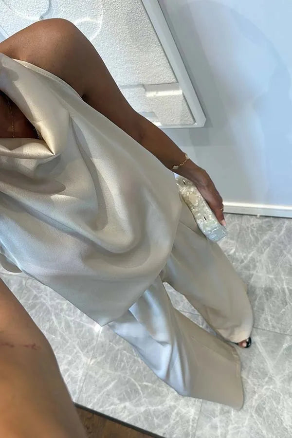 Summer Women Casual Satin Solid Color Commuting Suit Simple Loose Outfit Fashion O-neck Sleeveless Top and Long Pants 2pcs Set