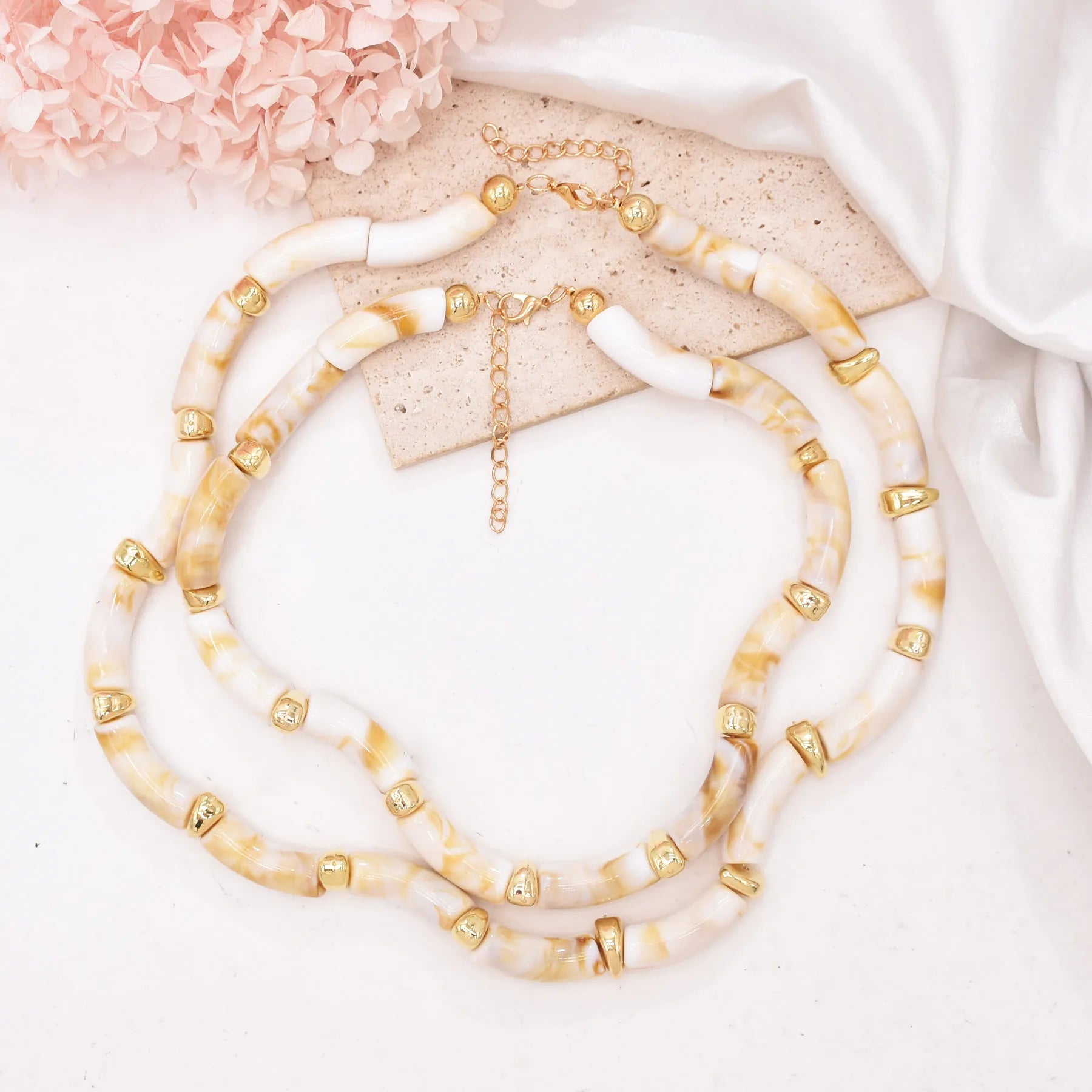 Irregular Bamboo Joint Double Layered Choker Necklace European American Luxury Texture Golden Alloy Stacked Jewelry Accessory