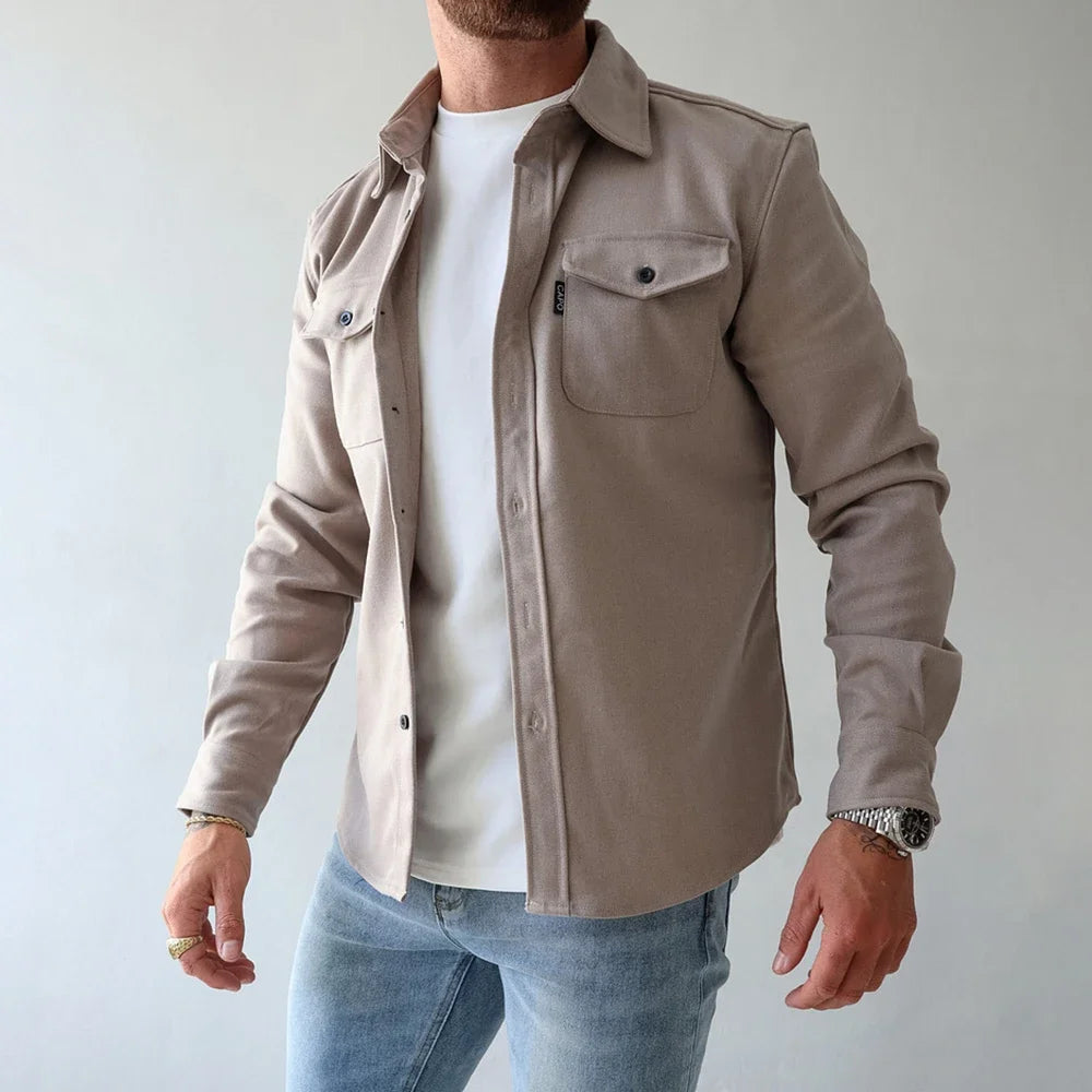 Casual Long-Sleeved Shirt Jacket Men'S Autumn And Winter New American Street Fashion Solid Color Workwear Men'S Shirt