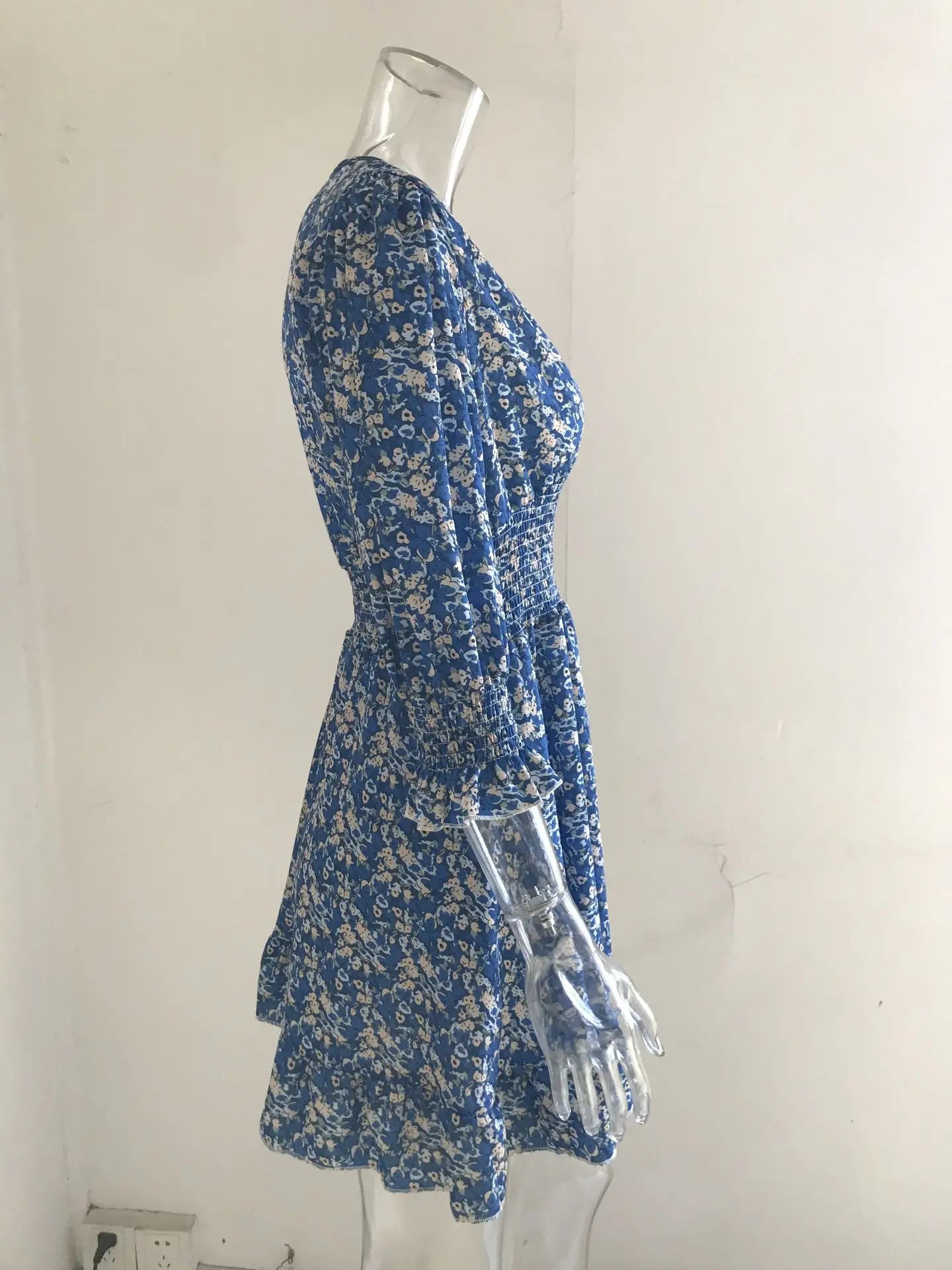New Mid length Dress Waist Pullover Bohemian Printed Short Sleeve Fragmented Flower Dress