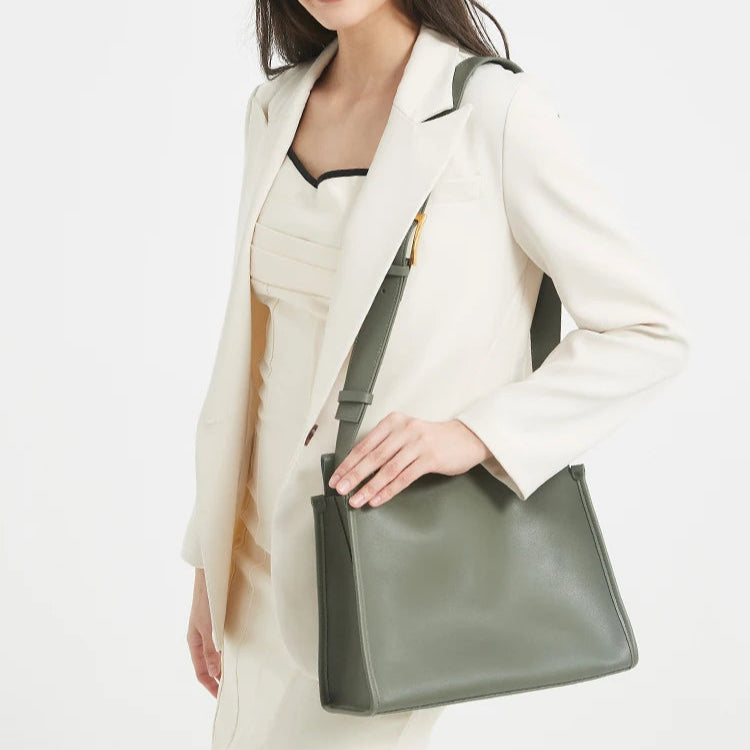 Zency Women's Messenger Bag Soft Genuine Leather Crossbody Bag Satchel Large Capacity Pockets Designer Dark Green Handbag