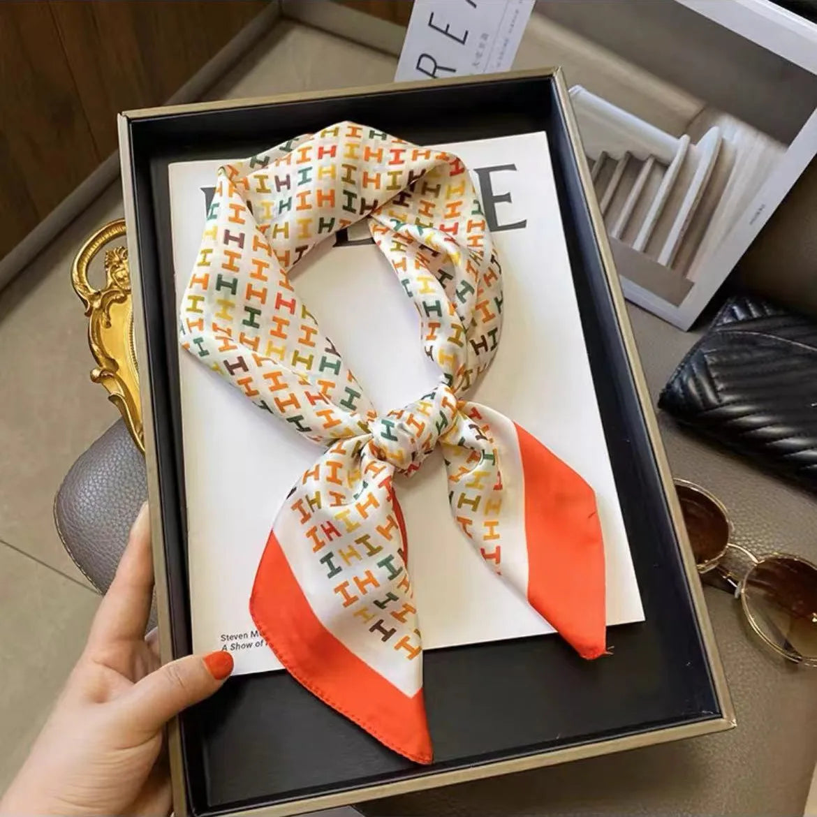 Luxury Brand Horse Print Skinny Silk Square Scarf For Women Soft Satin Neckerchief Scarves Bag Ribbon Female Foulard Hairband