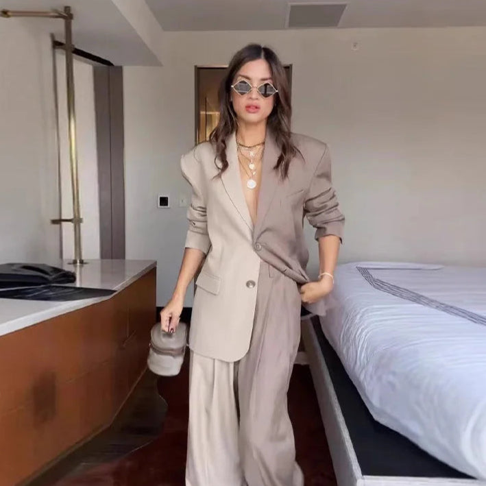 Fashion Patchwork Long Pants Sets For Women Long Sleeve Blazer Coats Straight Trousers 2 Pieces Suits Chic Lady Commute Outfits